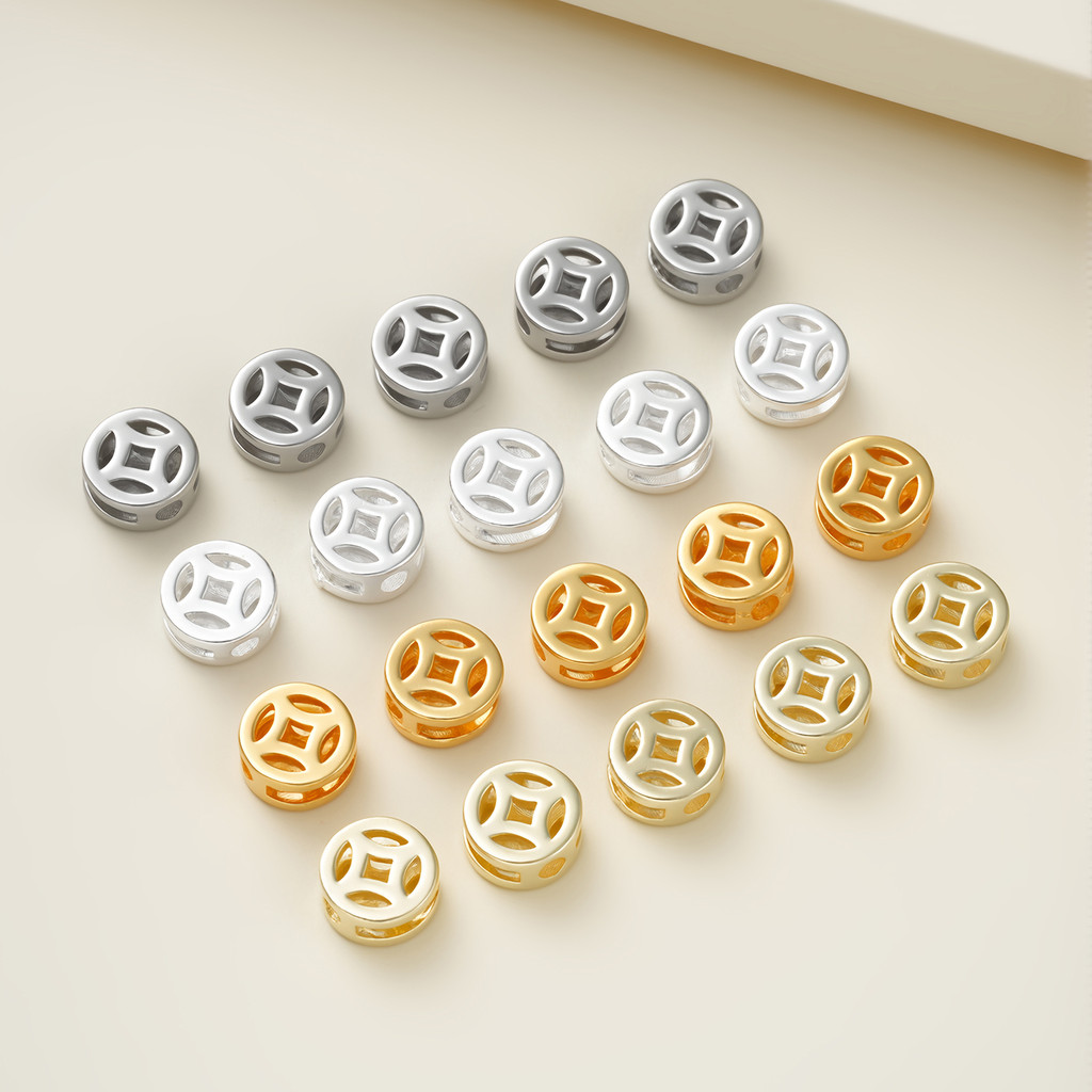 St.kunkka 10 ชิ้น 18 พันทองชุบเหรียญ Spacer ลูกปัด Lucky Fortune Hollow Charm ลูกปัด DIY สร้อยข้อมือสร้อยคอเครื่องประดับทํา — صورة 7