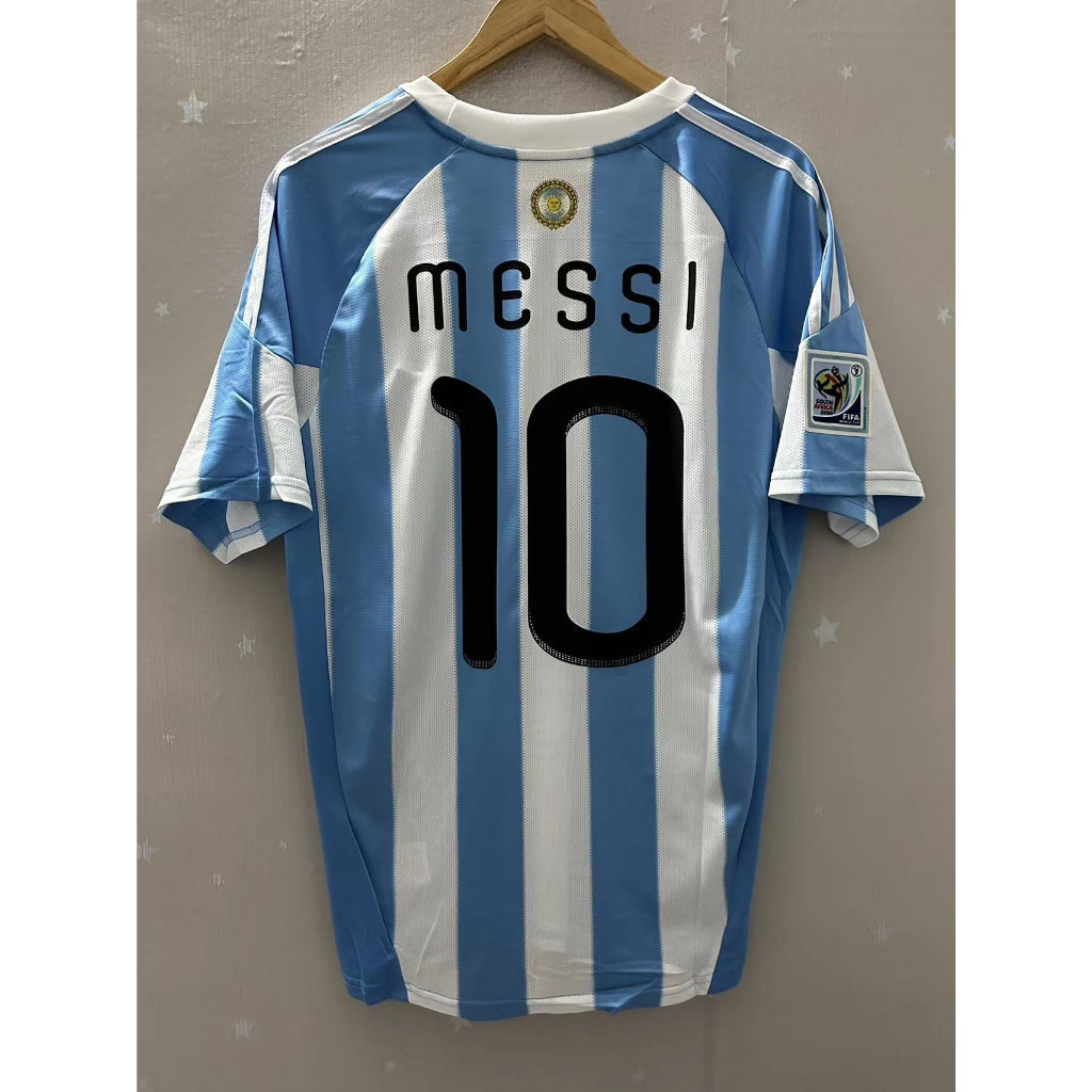 2010 Argentina Home Retro เสื้อยืดส่วนบุคคลคุณภาพพรีเมี่ยม