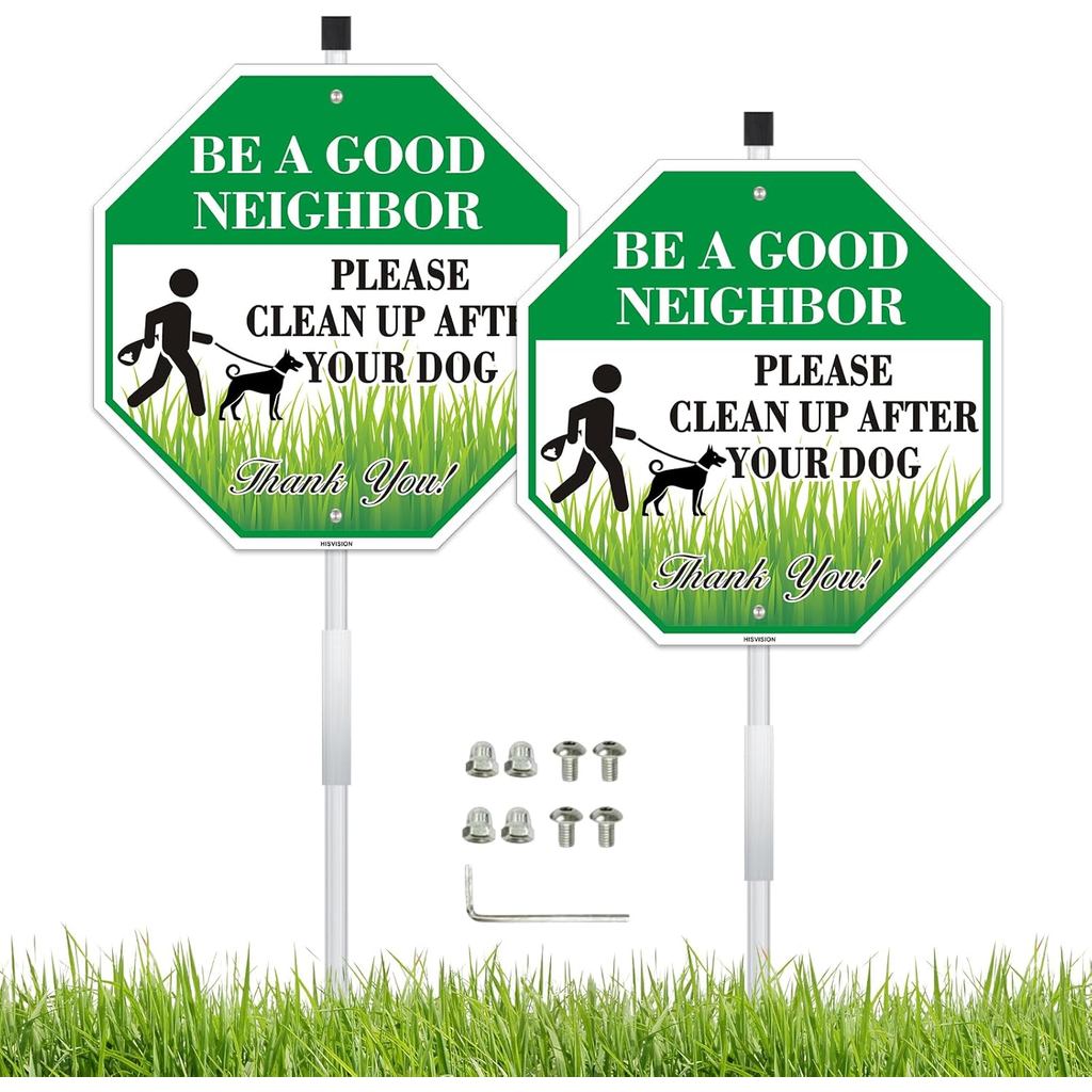 2 แพ็คสะอาดขึ้นหลังจากป้ายสุนัขของคุณกับ Stake, Be A Good Neighbor Please Pick Up After Your Dog Sig