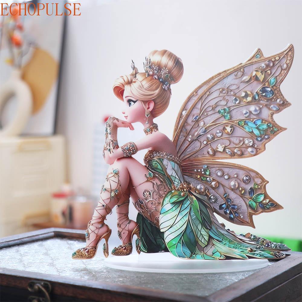 ECHOPULSE อะคริลิครูปปั้นนางฟ้าเครื่องประดับ,กันน้ําฐานFairy Figurine,เด็กของขวัญปีกสาวElves 2Dแบนเด