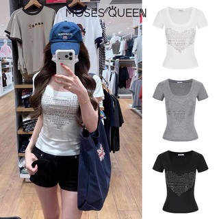 MOSESQUEEN เสื้อผ้าแบบอเมริกัน กระโปรงสั้นแขนสั้น คอต้นไม้ ใส่ได้ทุกโอกาส ดูเรียบง่ายและเพิ่มความสง่างามให้กับรูปร่าง #64040