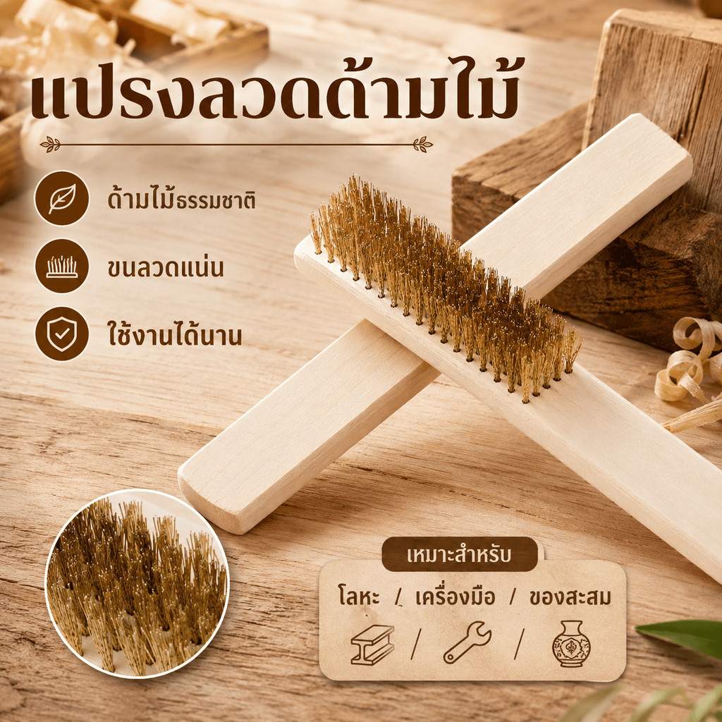 SoftLivสำหรับช่างซ่อม แปรงลวดด้ามไม้ ขจัดสนิมคราบฝังแน่น ทำความสะอาดโลหะ เครื่องมือช่าง ด้ามจับถนัดใช้งานง่ายพร้อมส่งไทย