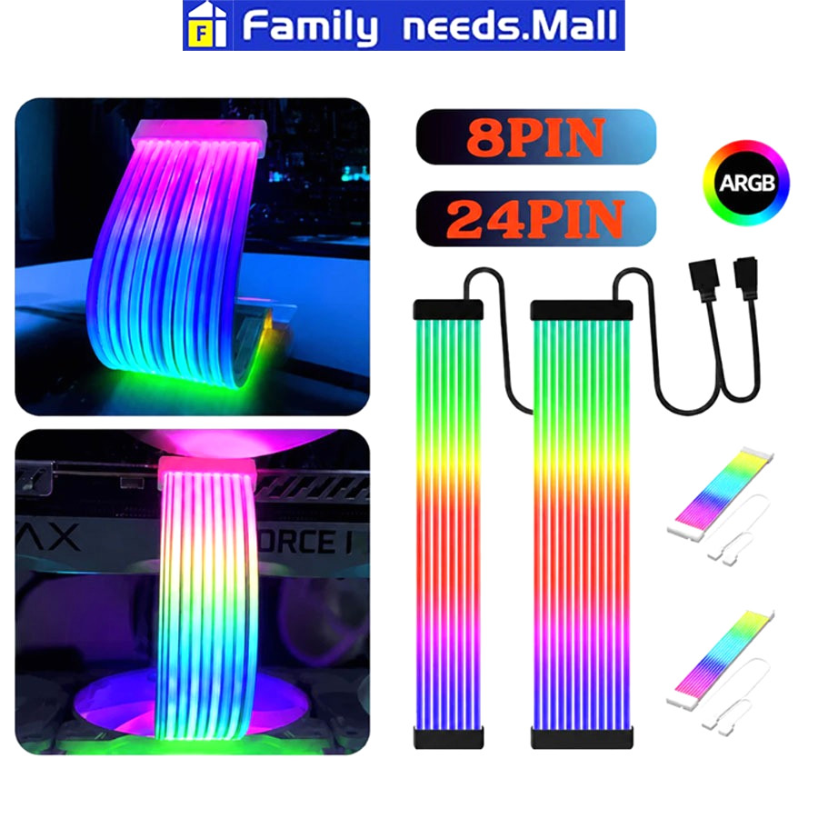 สาย ARGB 8PIN 24PIN สำหรับเมนบอร์ด การ์ดจอ เคสคอมพิวเตอร์ แถบไฟนีออนยืดหยุ่น Light Sync ไฟตกแต่งเปลี่ยนสีแบบไดนามิก
