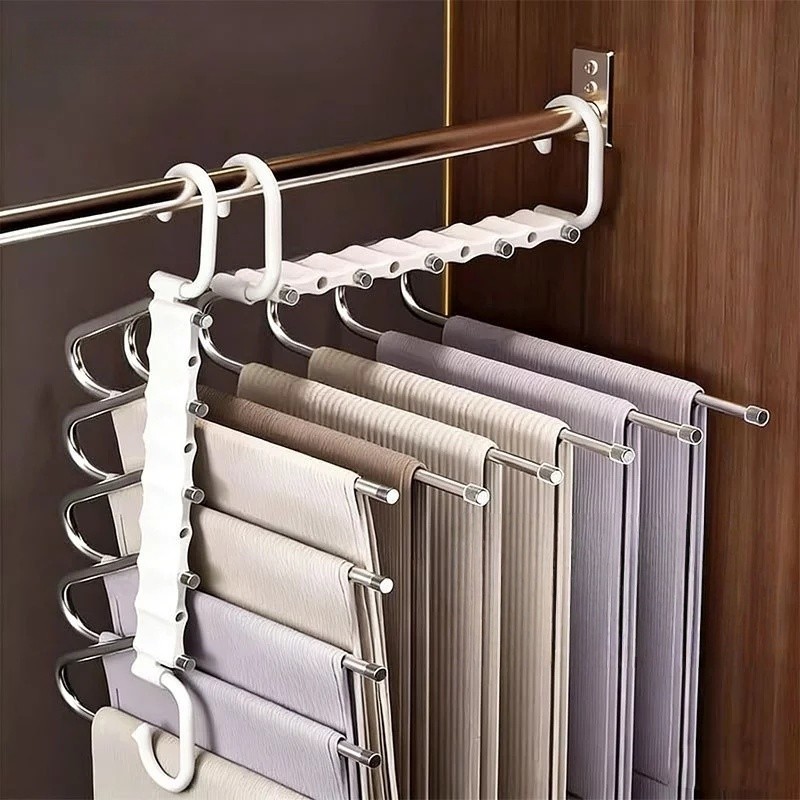 JoyTray [360องศา] ไม้แขวนกางเกง5/9in1 ประหยัดพื้นที่ ไม้แขวนเสื้อ ไม้แขวนสแตนเลส ไม้แขวนพับได้