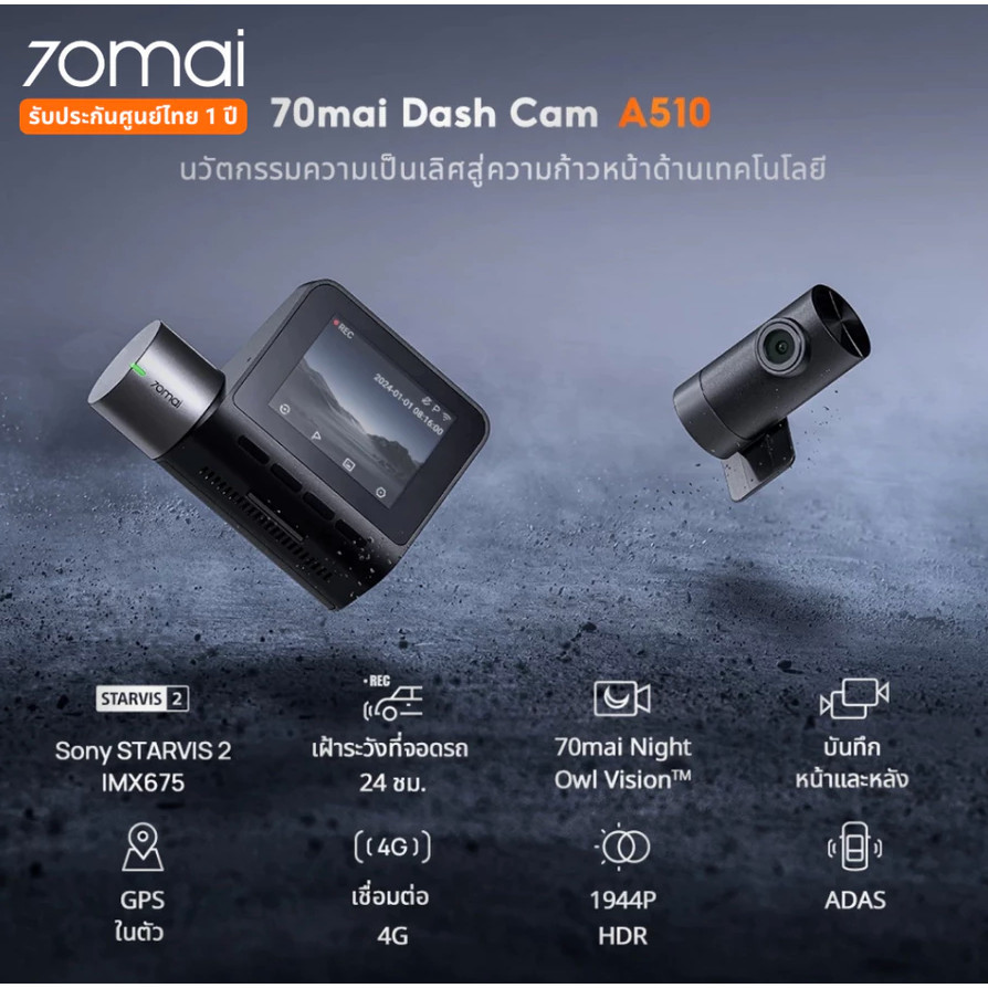 70MAI DASH CAM SET🔴 A510-1 รูรับแสง F1.8 มุมมองภาพกว้าง 140 องศา