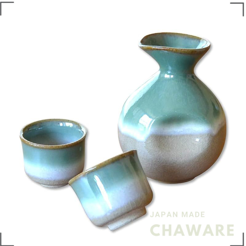 Arita Porcelain Sake Set - Tokkuri & 2 Ochoko Cups, Late Autumn Ceramic Sake Bottle, Japan