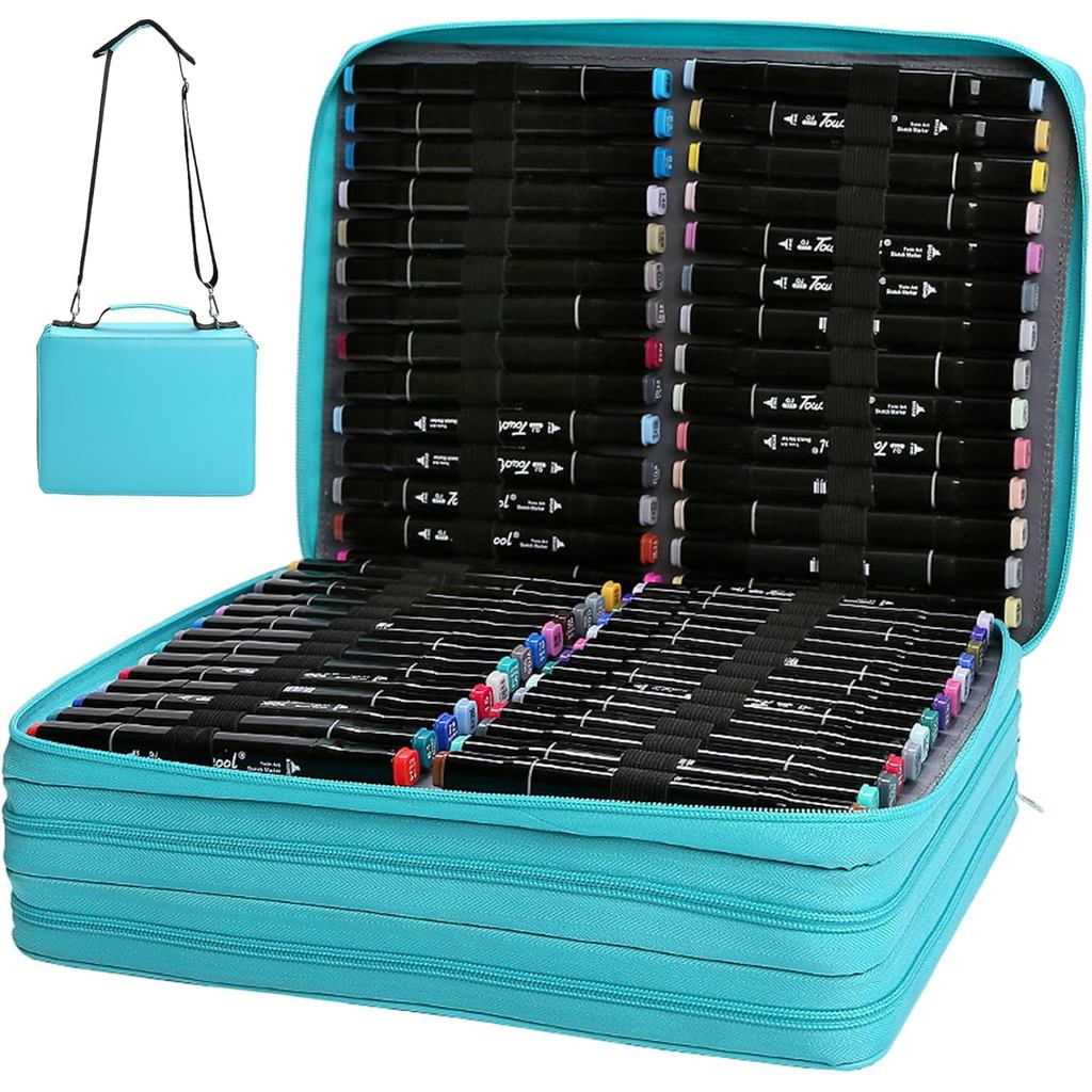 MarkerBag168Slot3LayerMarkerwithZipper,Tote&ShoulderStrapPortableordผ้าสีน้ําปากกาออร์แกนสําหรับศิลป