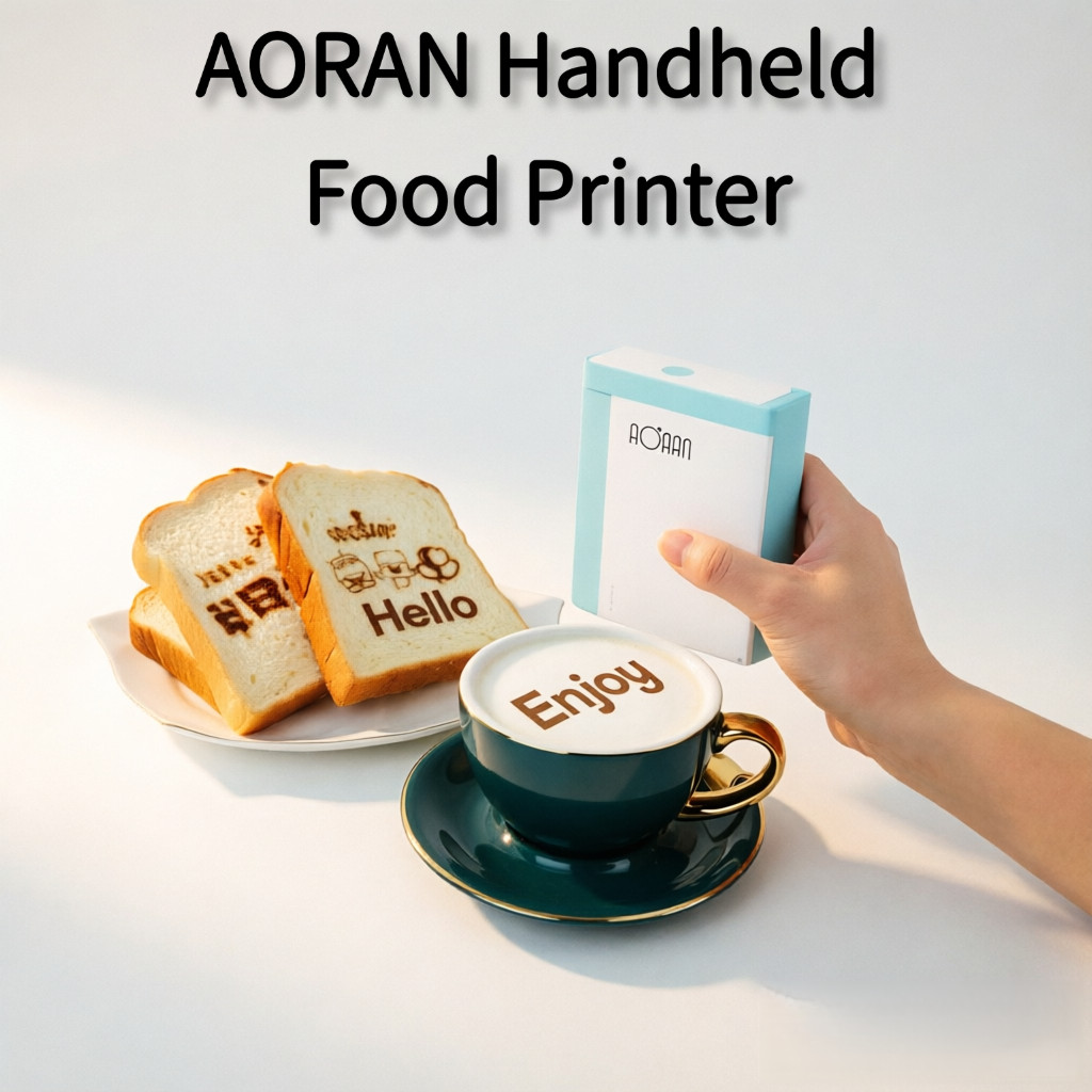 AORAN เครื่องพิมพ์อาหารมือถือ | โอนโทรศัพท์บลูทูธ | หมึกกินได้ | การพิมพ์รูปแบบ ทําเอง สําหรับศิลปะก
