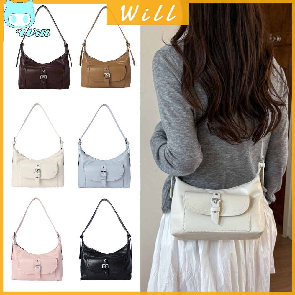 ผู้หญิง Moto Biker Small PU Leather Crossbody Underarm Shoulder Bag