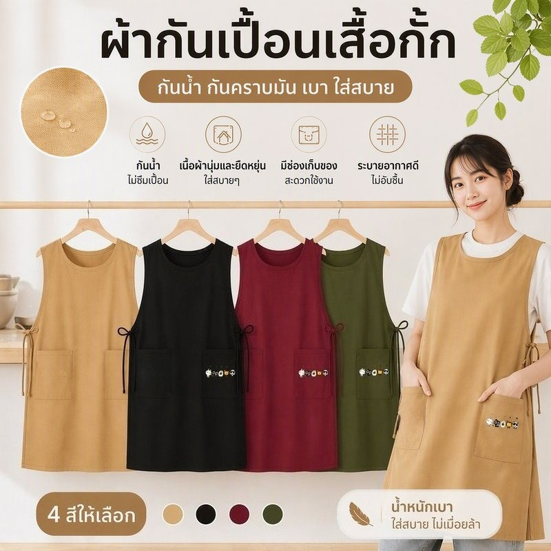 ผ้ากันเปื้อนเสื้อกั๊ก กันน้ำ กันคราบมัน มีช่องเก็บของ เบา ระบายอากาศดี ใช้ในครัว ร้านกาแฟ