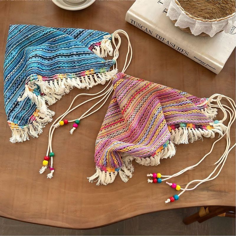 Bohemian ลายถัก Flow Laced-Up Headscarf ผู้หญิง 2026 สไตล์ชาติพันธุ์ Travel Photo Headwear 8-13v