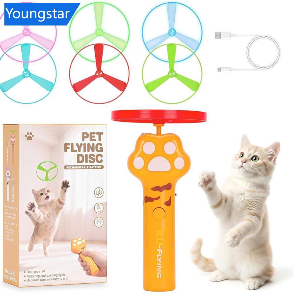 FYY Cat Paw LED Flying Disc Motorized ใบพัดเรืองแสงของเล่นสําหรับสัตว์เลี้ยง Interactive Flying Spin