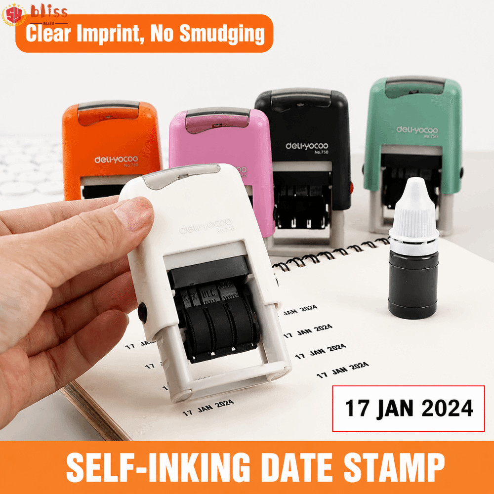 BLLISS Day-month-year Data Stamp,เวอร์ชันภาษาอังกฤษปรับล้อวันที่ Self-Inking Stamps,Multiple Automat
