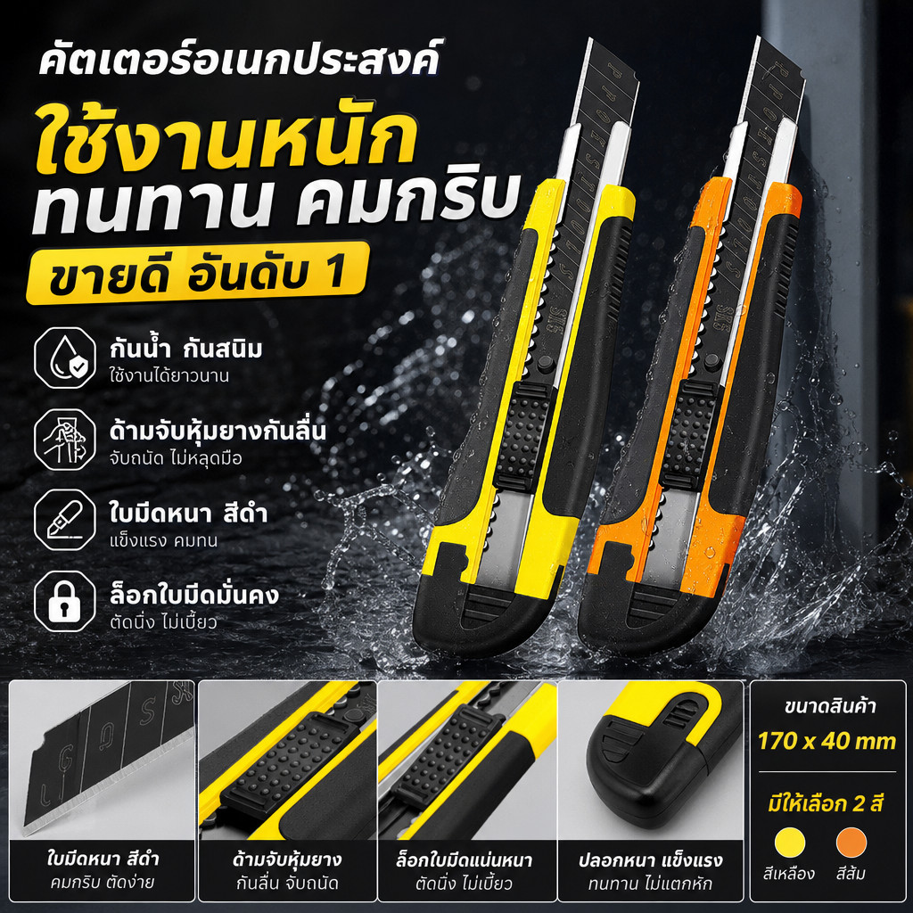 คัตเตอร์ มีดคัตเตอร์ มีดยูทิลิตี้มีดอาร์ตมีดตัด สำหรับตัดแผ่นปูพื้น แผ่นปูโต๊ะ แก้ว ฯลฯ