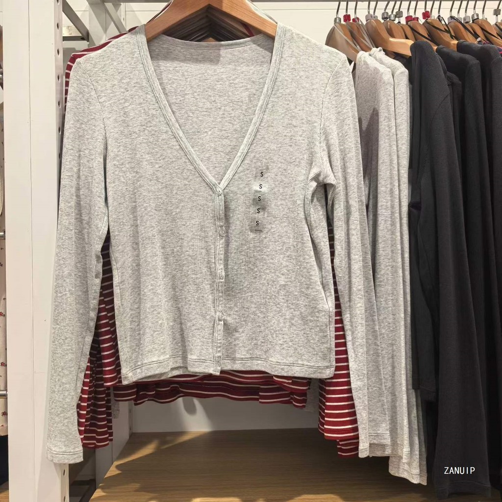 ผู้หญิง26ฤดูใบไม้ร่วง/ฤดูหนาวรูปแบบใหม่/แจ็กการ์ด ยาง โวลต์ คอเสื้อคาร์ดิแกนแขนยาวเสื้อยืดฐานเสื้อเครื่องปรับอากาศ 489399/488014