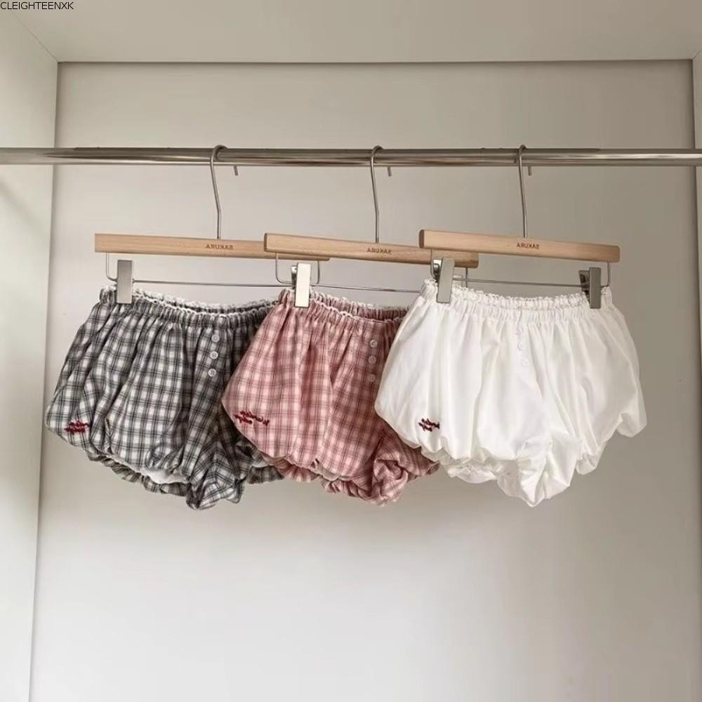 CLEIGHTEEN8H กางเกงขาสั้นลายสก๊อต, Y2k Retro เกาหลี Chic กางเกงขาสั้นเอวยางยืด, Casual อเนกประสงค์ F