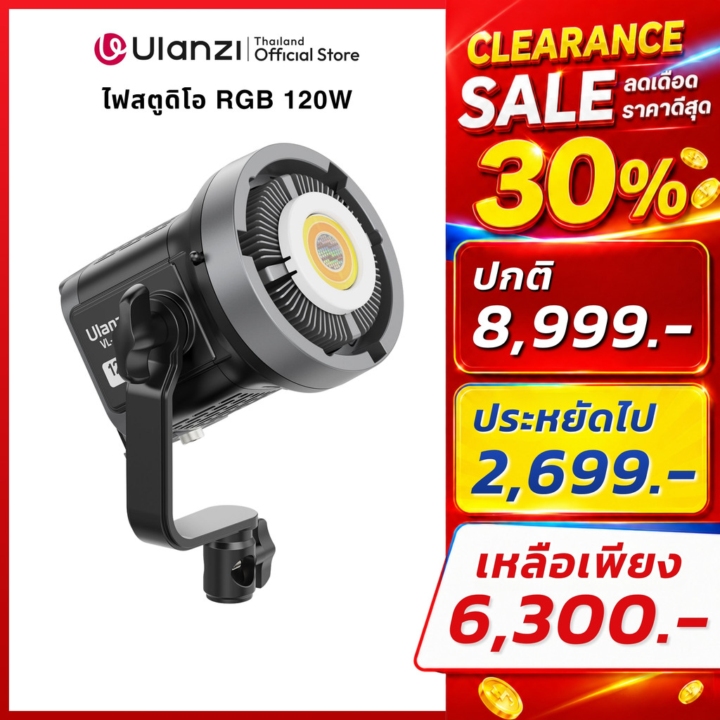 Ulanzi VL120C RGB ไฟสตูดิโอ ไฟ COB ไฟถ่ายภาพ 120W พร้อมโหมด RGB เอฟเฟกต์ในตัว รองรับ Bowen Mount