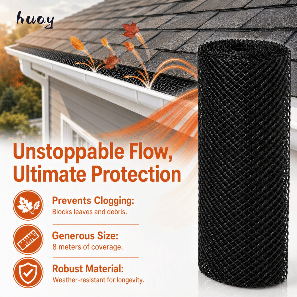 HUAYU Gutter Leaf Guard Roll, พลาสติกกรองเศษ Gutter Guard ตาข่ายม้วน, นํากลับมาใช้ใหม่ติดตั้งง่ายพลา