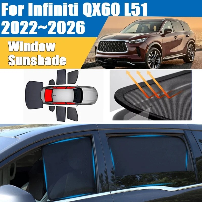 รถ Sun Shade สําหรับ Infiniti QX60 L51 2022-2026 2025 Visor ตาข่าย UV ฉนวนกันความร้อนกระจกผ้าม่านรถอ