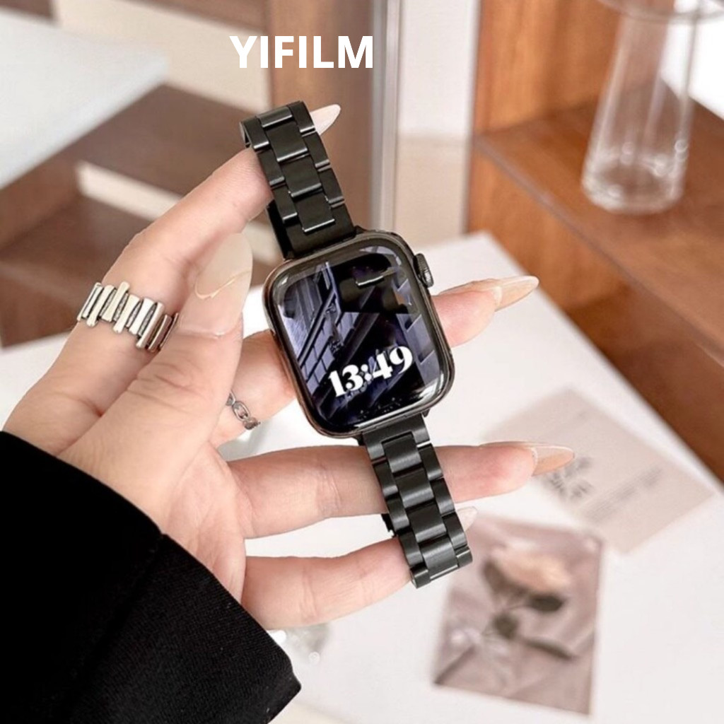 14 มม.Slim 3‐ สายนาฬิกาโลหะลูกปัดสแตนเลสสตีลสําหรับ Apple Watch Series 10/9/8/7/6/SE/Ultra