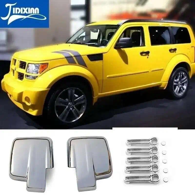 กระจกมองหลังรถยนต์มือจับประตูสติกเกอร์ตกแต่งสําหรับ Dodge Nitro 2007-2012 ฝาครอบกระจกอุปกรณ์เสริมภาย