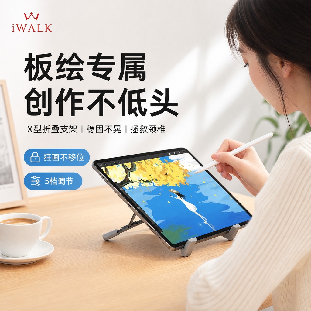 IWALK iWALK อลูมิเนียมอัลลอยด์ X-Shaped Notebook Stand ภาพวาดมือวาดแท็บเล็ตสนับสนุนกรอบพับห้าความเร็