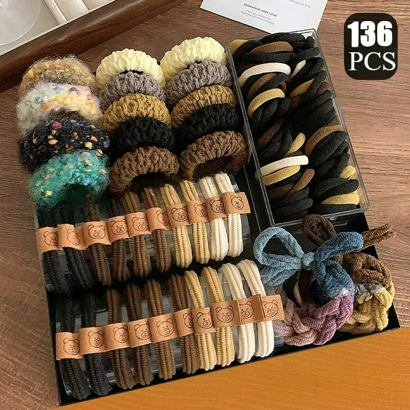 136/137 ชิ้นไม่มีรอยต่อ Strong ยืดทนทานยืดหยุ่นผม Tie ชุดผมหางม้าสูงผม Band Scrunchies
