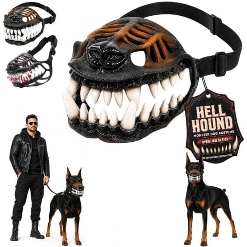 Hell Hound Monster Muzzle น่ากลัว Natural Latex Dog Costume Muzzle (Type-A, S)