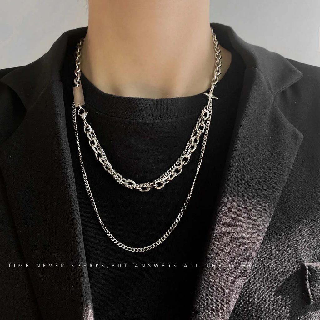 Kvk สไตล์เดียวกันไทเทเนียมเหล็ก Double-Layer เพชร Cross All-Match ญี่ปุ่นเกาหลี Hip-Hop ins สไตล์อุป