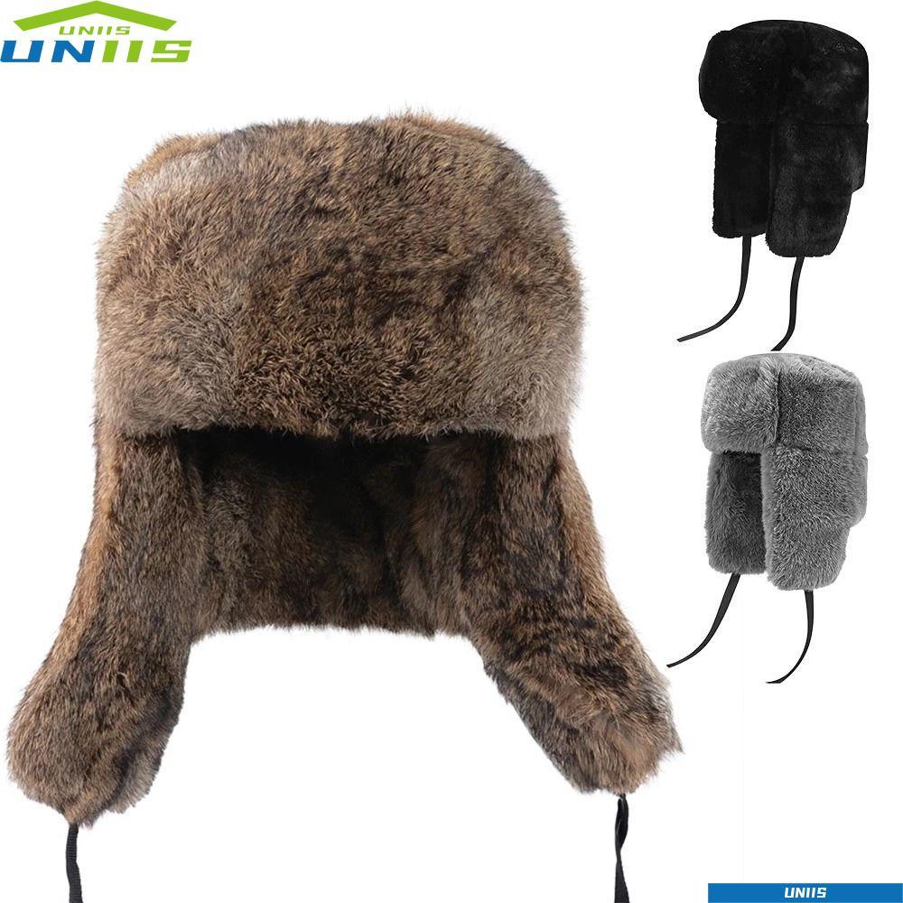UNIIS Fur Bomber Hat,หนาป้องกันหูFaux Rabbit Fur Hat, Winter Warm SoftกันลมUshanka Hat
