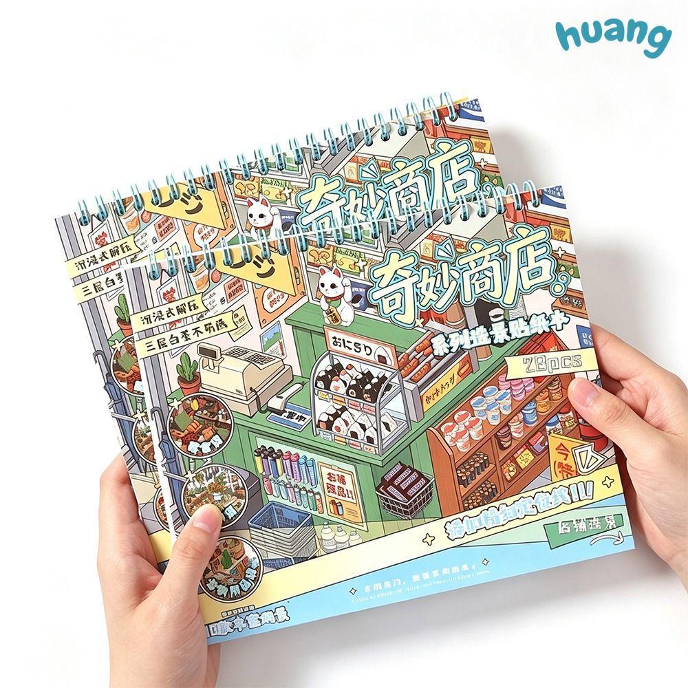 LONNG Wonder Shop Scene Sticker Book, 10 Sences Miniature Scene Collection, Stacking Pasting Waterpr