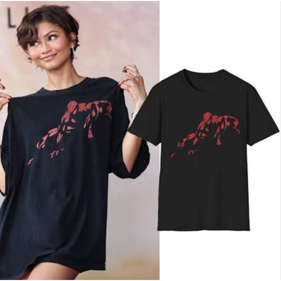 Zendaya Spider Man เสื้อยืดสไตล์เดียวกันหลวมขนาดใหญ่พี่ชายดัตช์ Zendaya Spider Man เสื้อผ้า