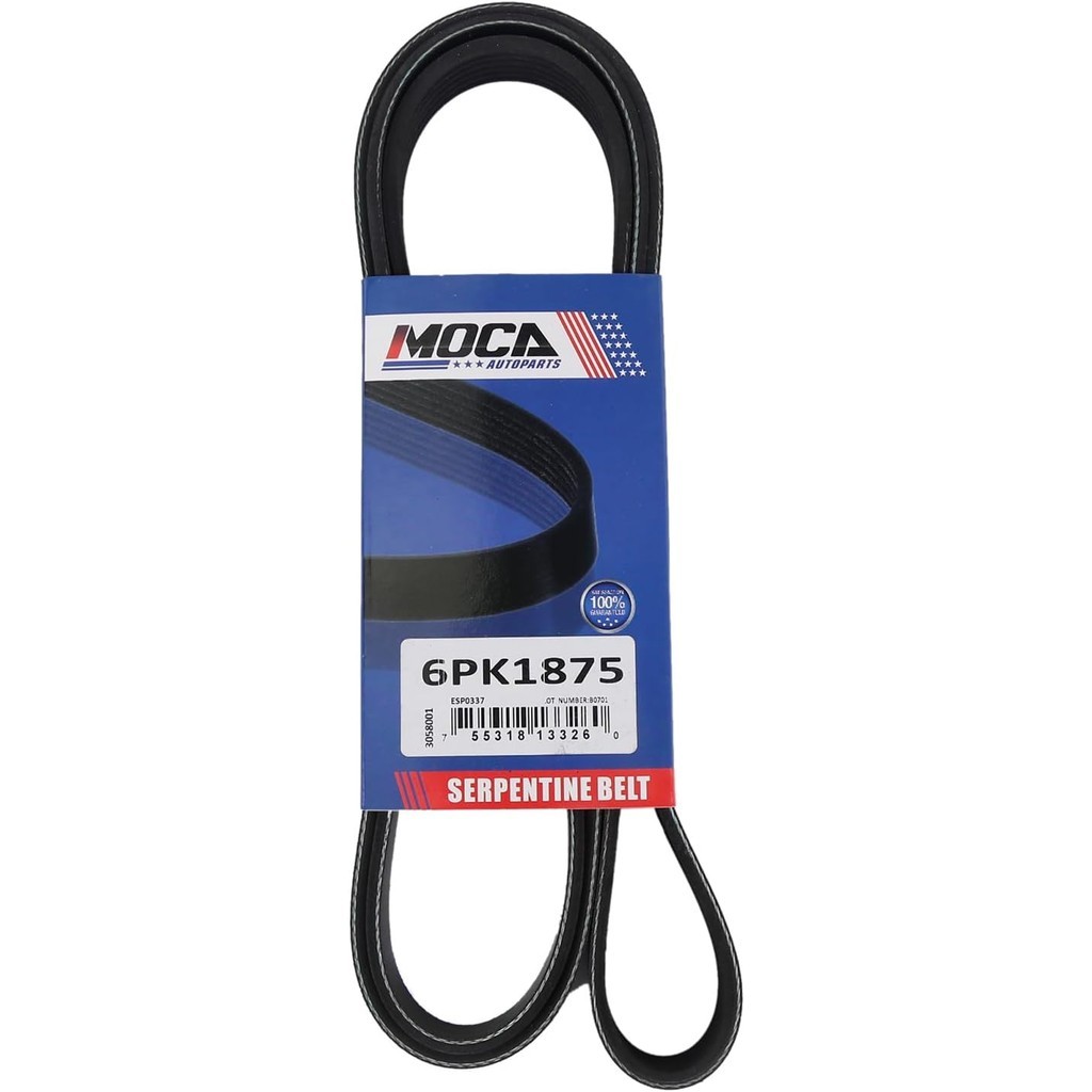 MOCA 6PK1875 EPDM Serpentine เข็มขัดเหมาะกับ 03-08 สําหรับ Toyota Matrix 1.8L, 03-05 สําหรับ Toyota 
