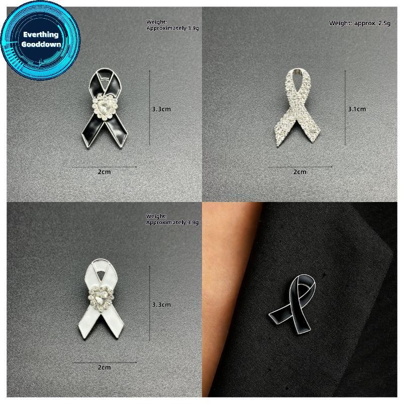 EVERTHING Unique Ribbon Pin Badge เข็มกลัดงานศพ Memorial Pin Enamel Bla Ribbon Badge Mourning Badge 