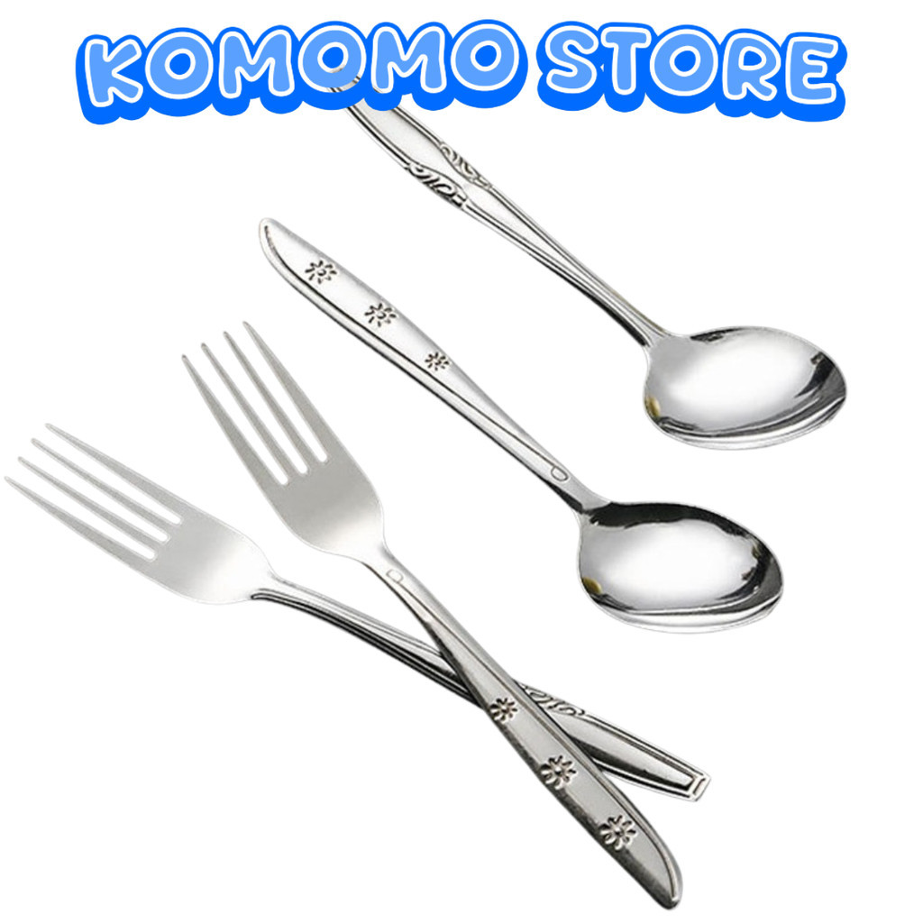 KMM KOREAN SPOON และ FORK CONTENTS 12 ชิ้นสแตนเลส STAINLESS SPOON 1 DOZEN THICK ANTI-RUST MATERIAL H