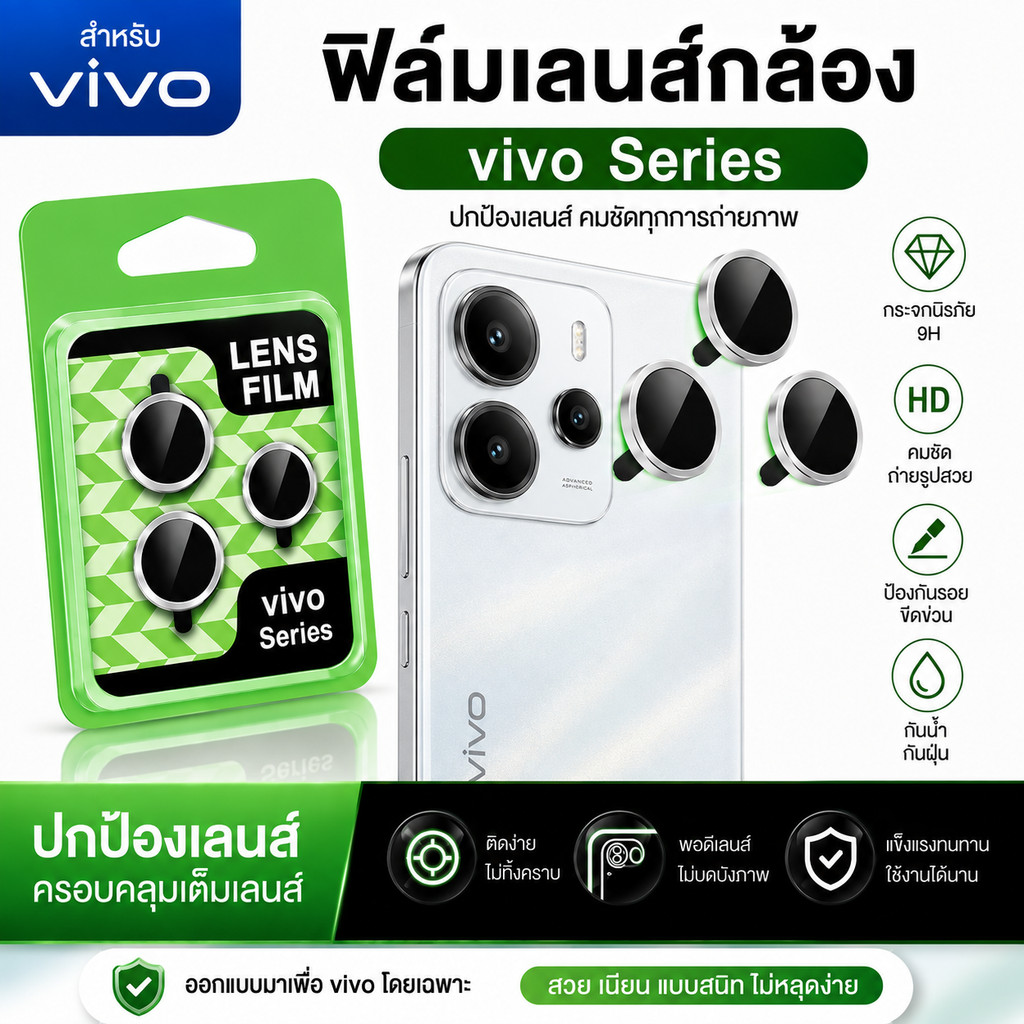 ฟิล์มเลนส์กล้องแบบใหม่ แบบมีบล๊อก ติดง่าย แค่วาง สำหรับ VI V27 V29 V30 V50 V50LITE V60 V70 V60LITE Y