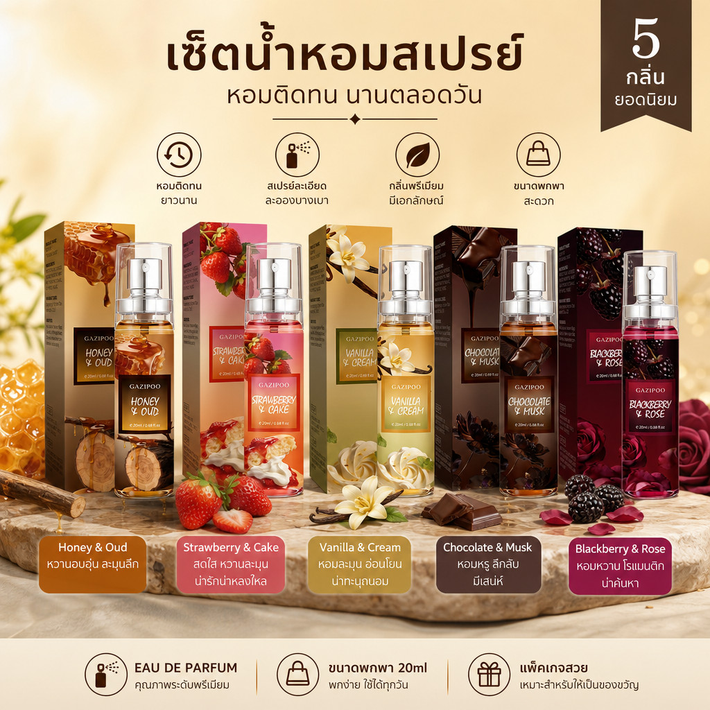 น้ำหอมผู้หญิง เซ็ตสเปรย์น้ำหอม รวมกลิ่นยอดนิยม หอมยาวนาน 20ml กลิ่นลูกคุณ พกพาง่าย ไปเดต พร้อมส่ง มีปลายทาง