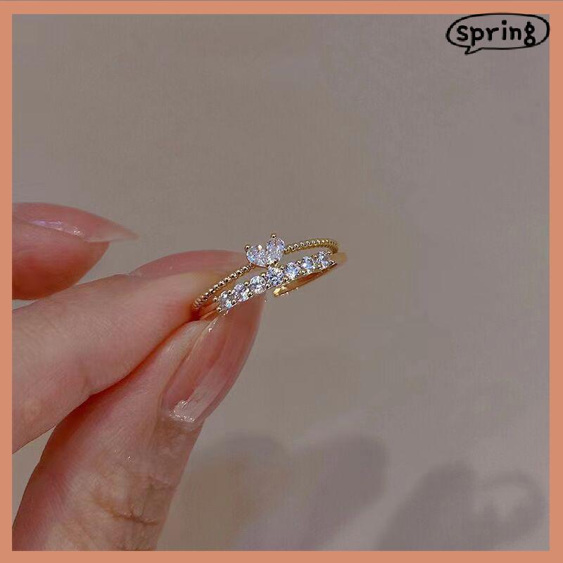 PCLUYBOY 2 ชิ้นหรูหราเพทายหัวใจแหวนชุดผู้หญิงเปิดปรับสาน Rhinestone แหวนหมั้นเครื่องประดับงานแต่งงานของขวัญแฟชั่น PCLUYBOY