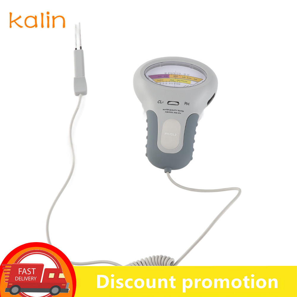 Kalin-th เครื่องทดสอบคลอรีน 2-in-1 เครื่องวิเคราะห์คุณภาพน้ำในสระ เครื่องวัดค่า PH แบบพกพาพร้อมช่องโพรบเก็บสะดวกและสายต่อขยายแบบยืดไสลด์น้ำหนักเบาสำหรับก๊อกน้ำว่ายน้ำ