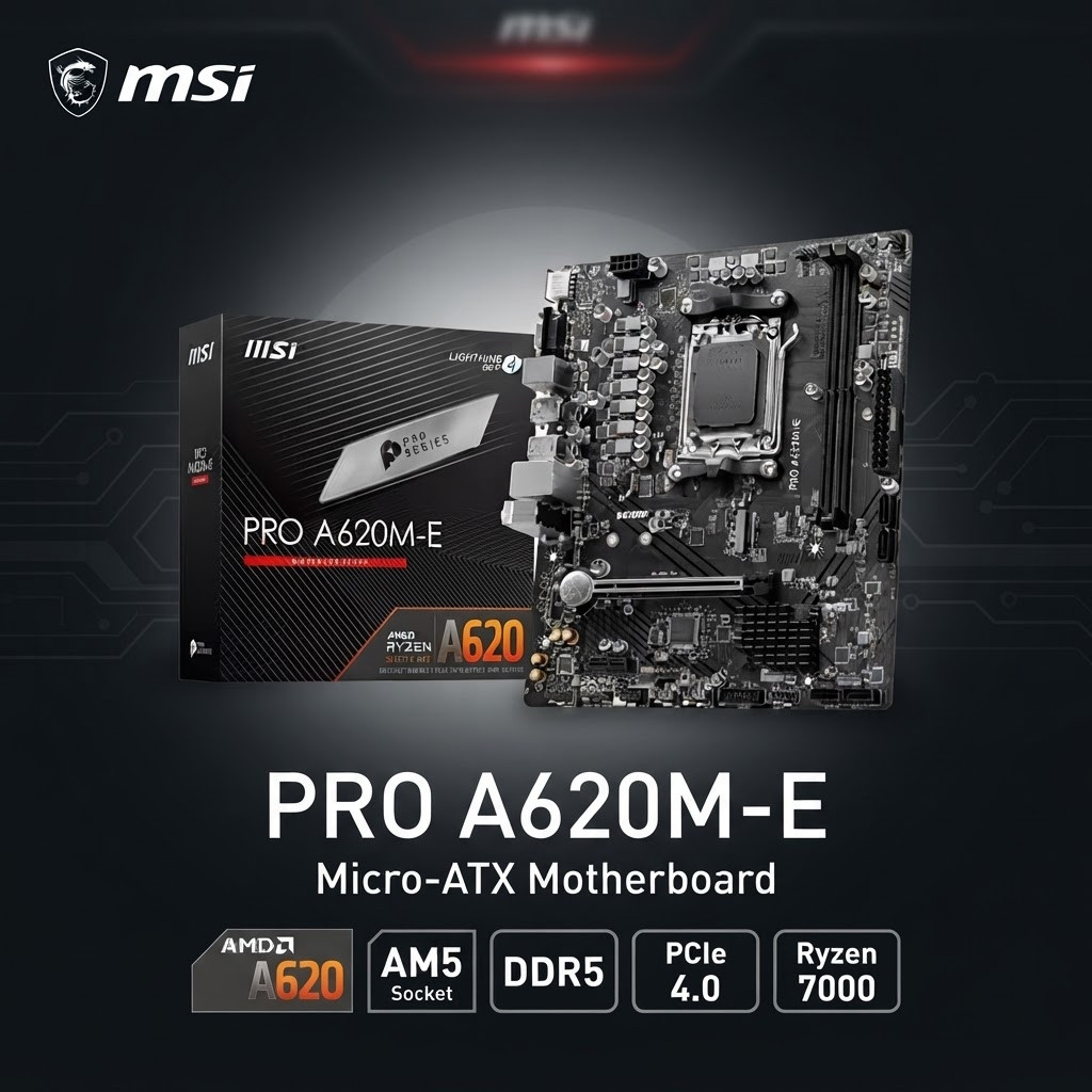 MSI PRO A620M-E AM5 Micro-ATX Motherboard DDR5 PCIe 4.0 M.2 Ryzen 7000