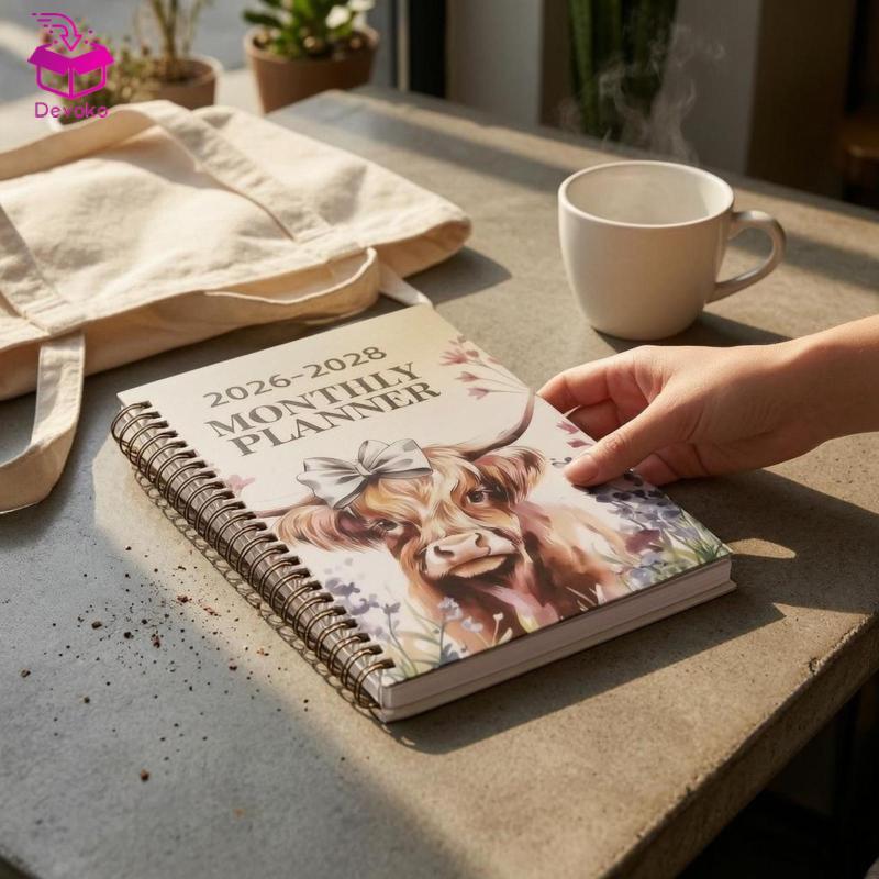 [chiwanji2mf] Coil-Bound Planner Floral Schedule Notebook Twin-Wire Binding Stationery