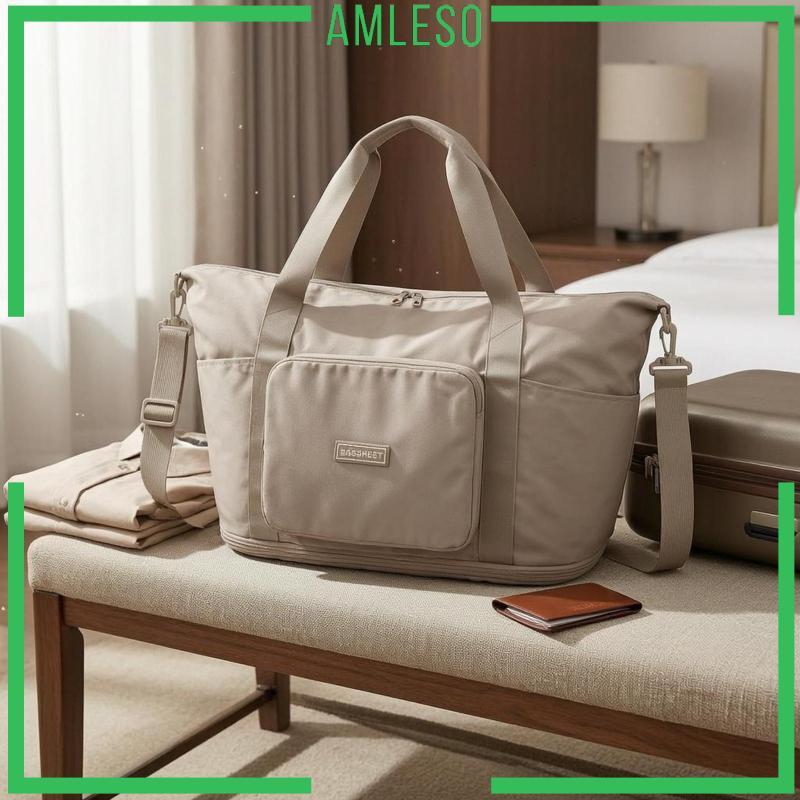 [Amleso] Travel Duffel Bag Smooth Textile Shoulder Strap Duffel Lightweight Zippered Travel Bag