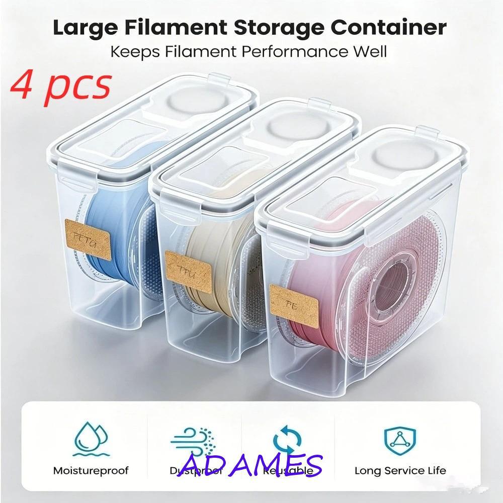 ADAMES 4 ชิ้น 3D การพิมพ์ Filament กล่องเก็บ, Airtight กันฝุ่น 3D การพิมพ์ Filament คอนเทนเนอร์,กันน้ําโปร่งใส Moisture Proof Filament Storage Organizer Storage