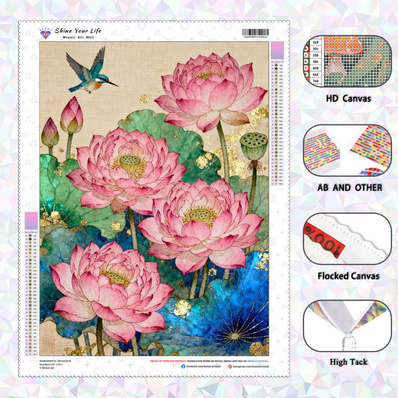 [PL อัพเกรดเพชร AB + ผ้าล็อค] ดอกบัวนก ภาพวาดเพชร 5D DIY งานฝีมือเพชรโมเสคเย็บปักถักร้อย Art คริสตัล cross-stitch ตกแต่งบ้าน