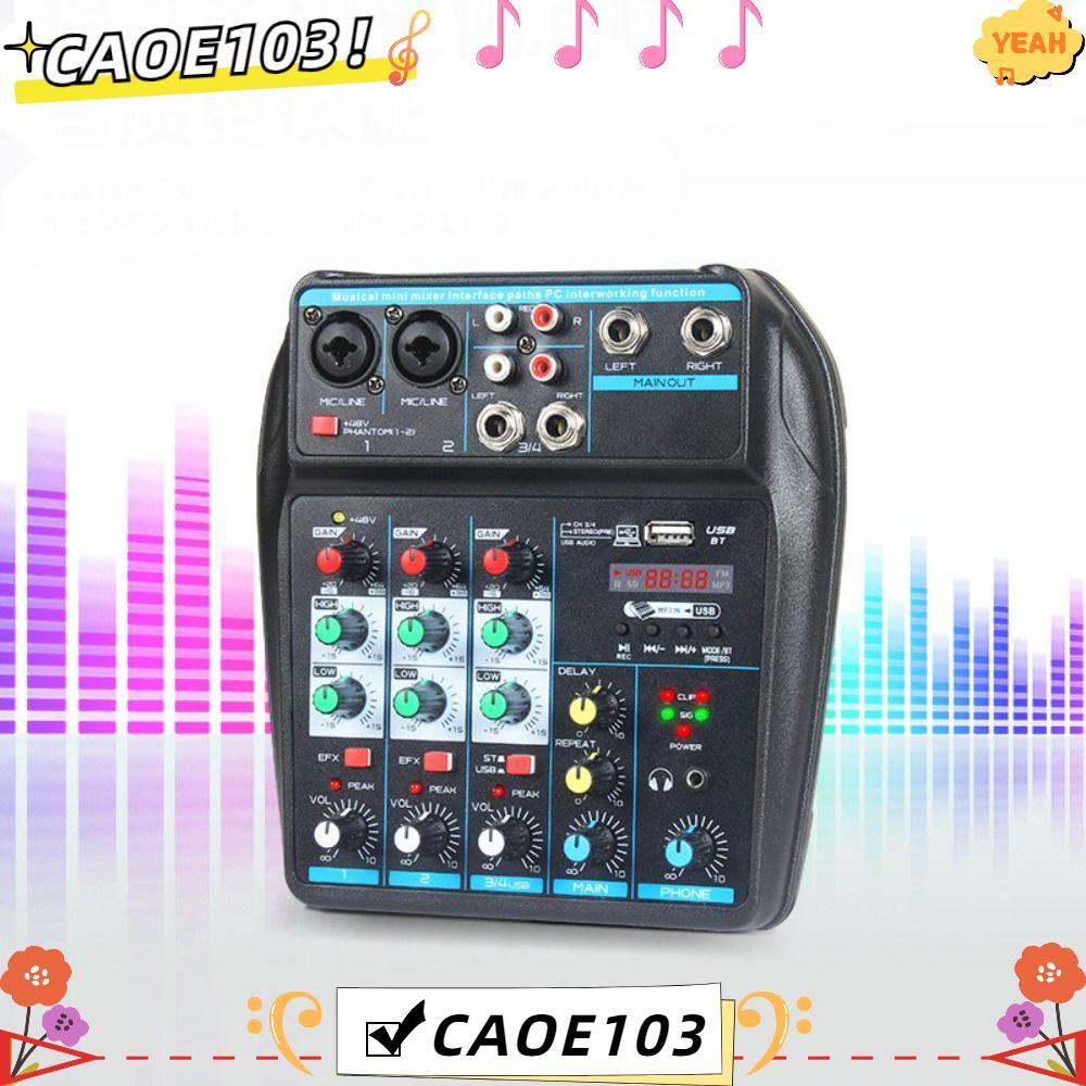 CAOE DJ Console Mixer, Bluetooth Monitor Karaoke System Audio Mixer, 48V Phantom Power Portable 4-Ch