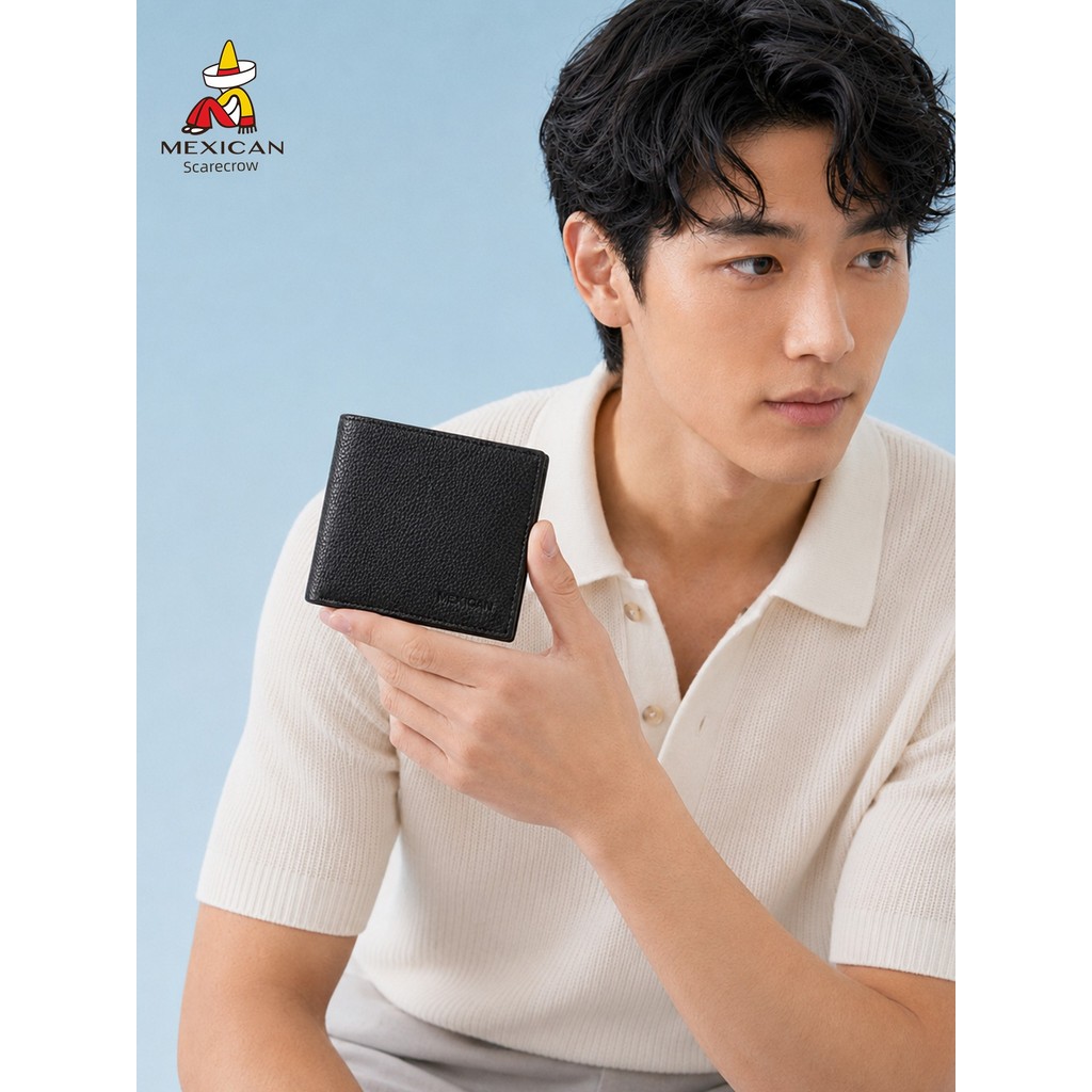กระเป๋าสตางค์หนัง devid jones หุ่นไล่กาผู้ชายหนังแท้ที่เรียบง่ายบางพ่อกระเป๋าสตางค์