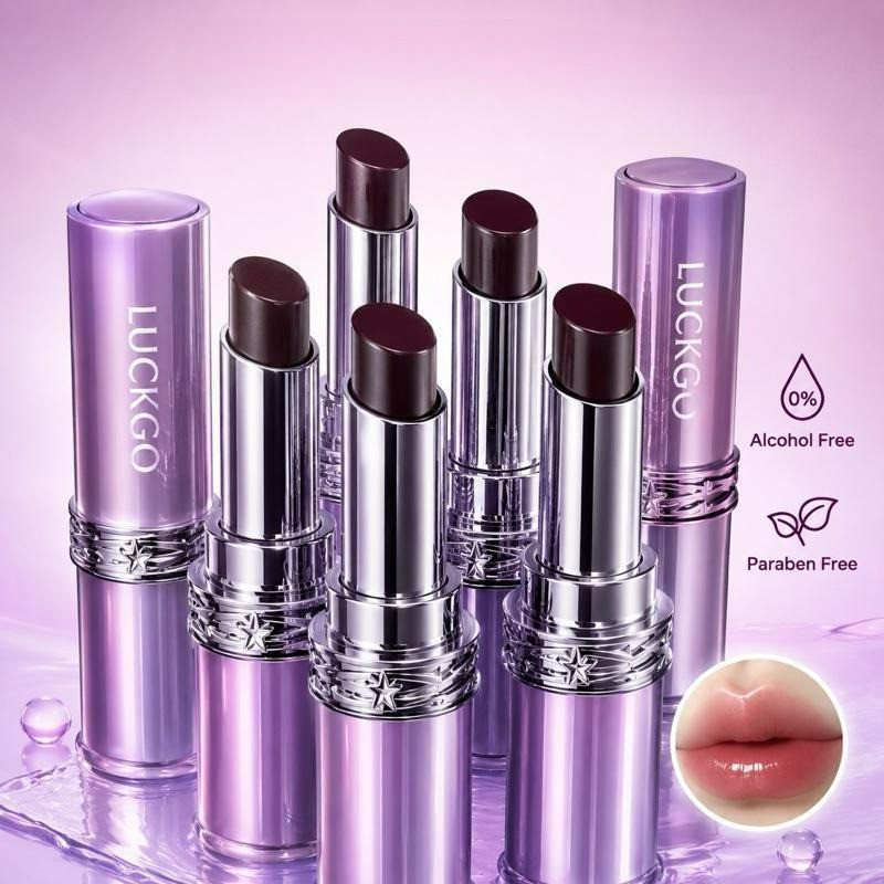 LUCKGO ลิปสติกเนื้อฉ่ำวาว บางเบา ชุ่มชื้น สีสวยชัด ติดทนนาน ให้ริมฝีปากดูอวบอิ่ม มีให้เลือก 5 สี