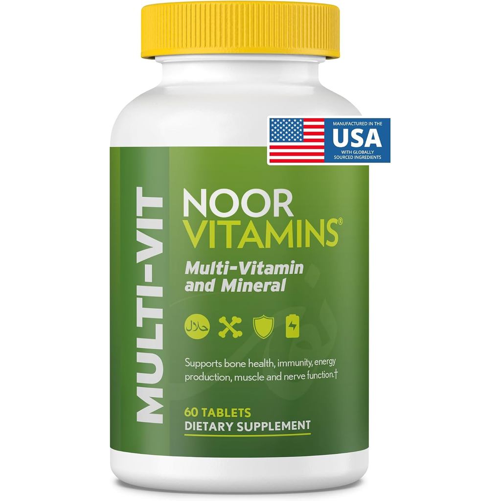 Noor Vitamins Halal Vitamins, Daily Multivitamin, Halal Vitamins for Women and Men, 30 Vitamins & Mi