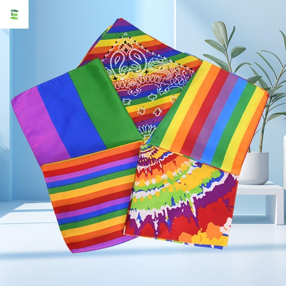 LUOLVTH ผ้าพันคอสี่เหลี่ยมสีรุ้ง ที่คาดผม สายรัดข้อมือ Pride Festival สีสันสดใส เทรนดี้