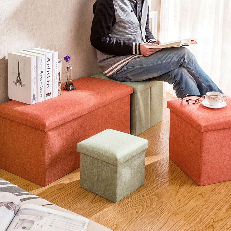 76 x 38 x 38cm Collapsible Storage Stool Box Folding Ottoman Bench Seat Foldable Footrest Sofa Chair